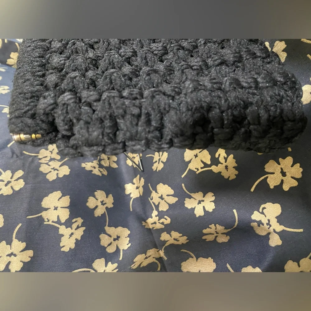 Vintage Black Crochet Clutch Purse Handbag Bobble Popcorn Stitch